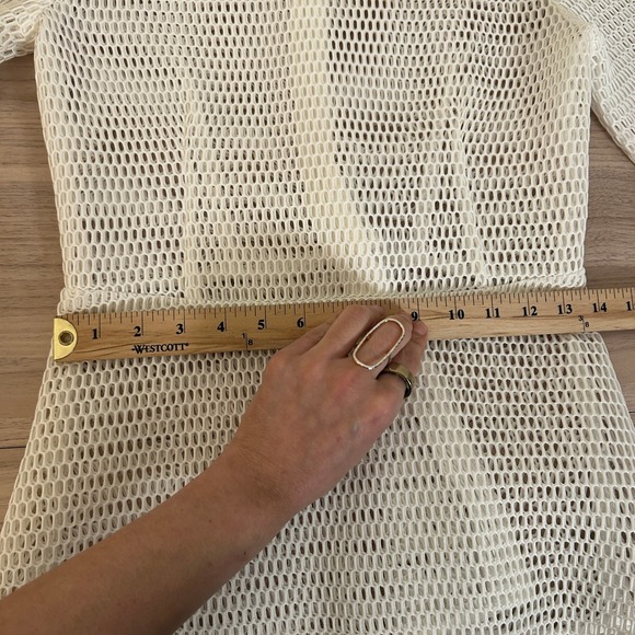 Gracia White Mesh Peplum Top Honeycomb Structured Sheer 3/4 Sleeve Large - Picture 6 of 8